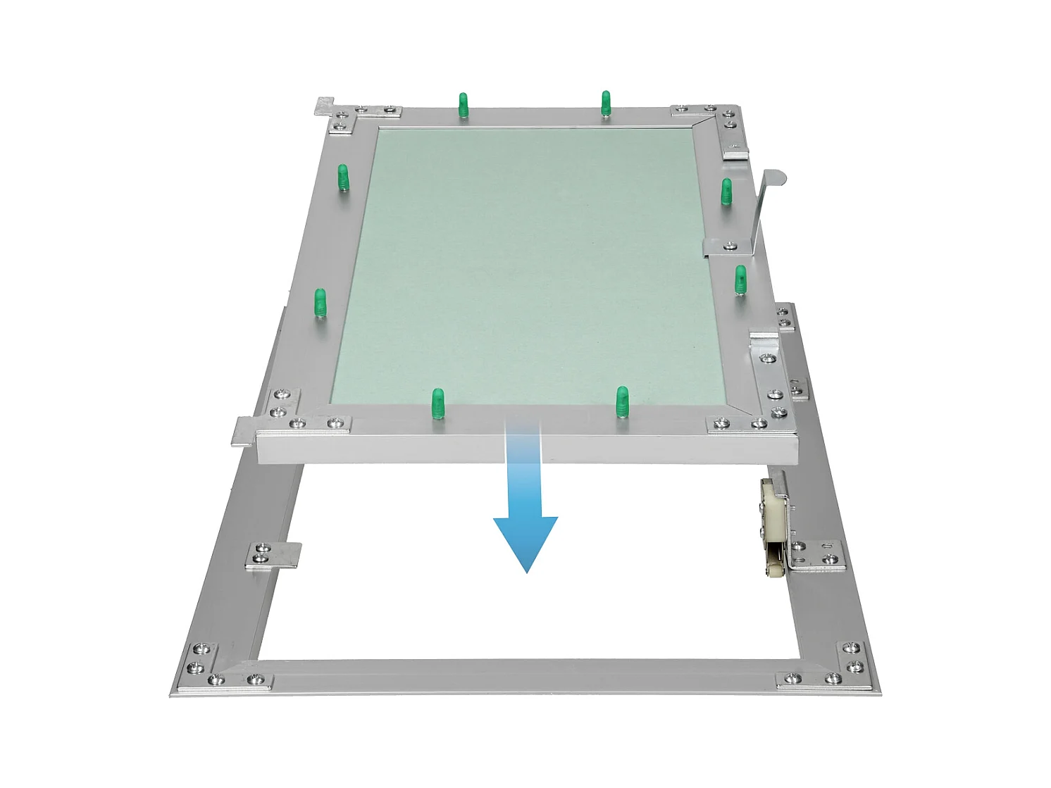 Trappe de visite 250x400 mm aluminium/vert plaque de plâtre imprégnée charnière de porte à droite/à gauche ouverture et fermeture par bouton-poussoir