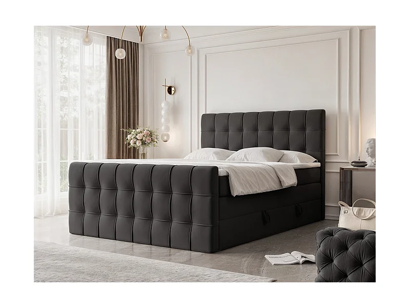 Lit continental rembourré avec surmatelas, noir - 160x200 - SANTORIO