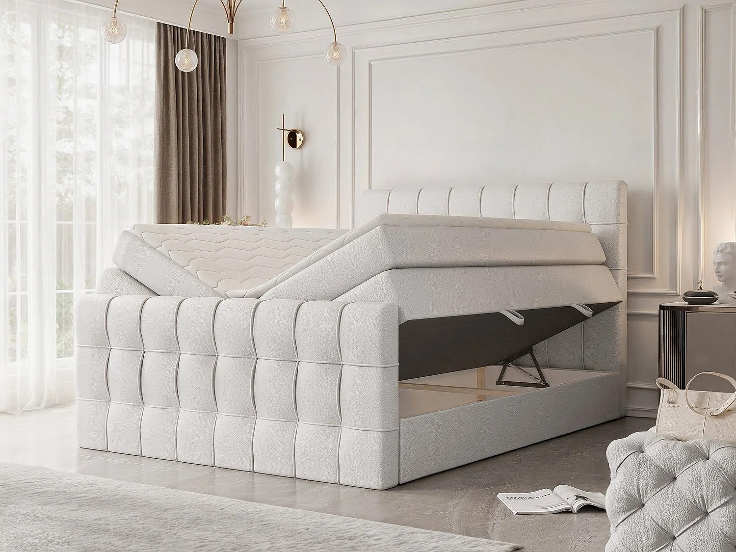 Lit continental rembourré avec surmatelas, blanc  - 200x200 - SANTORIO