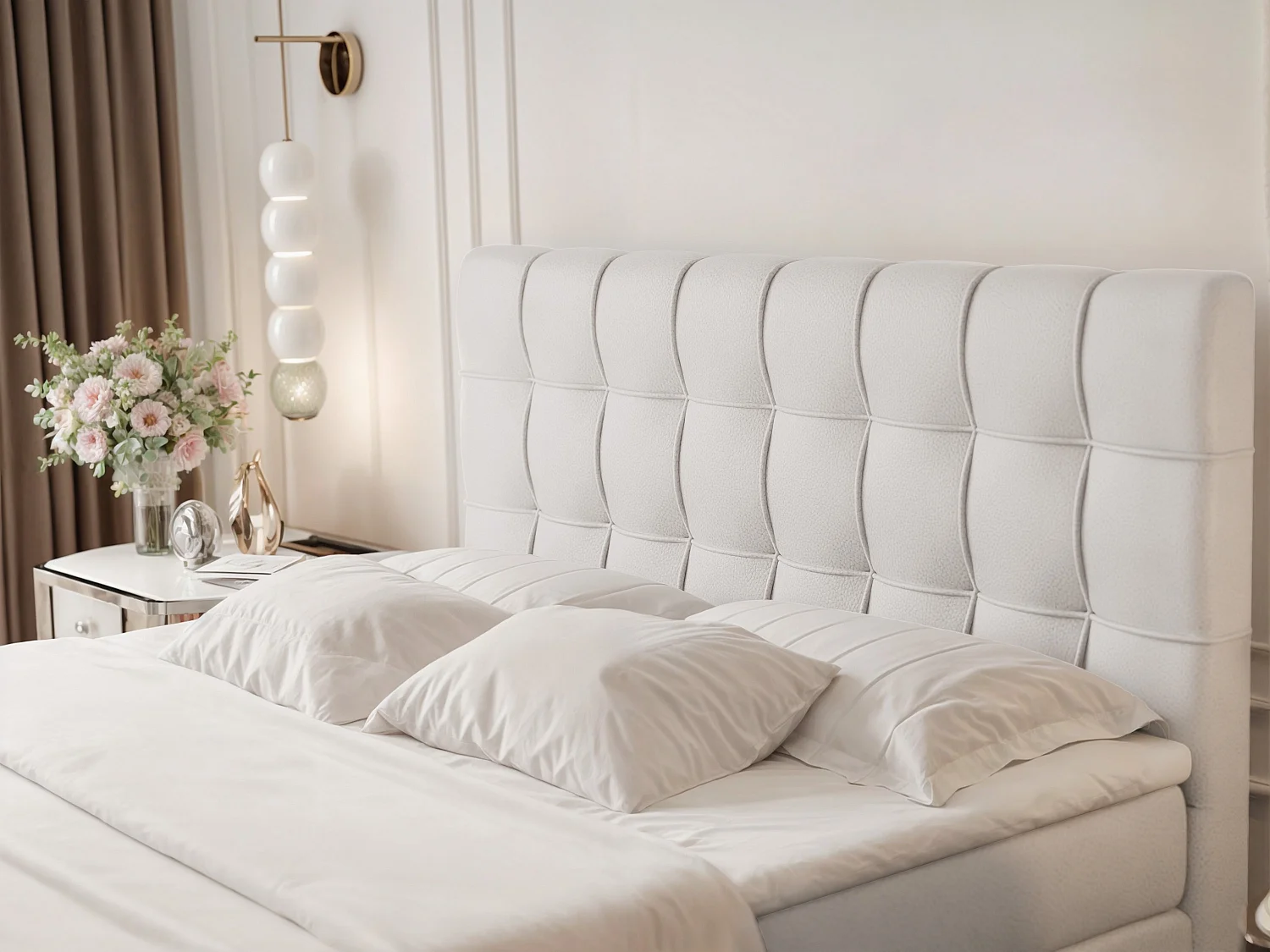 Lit continental rembourré avec surmatelas, blanc  - 200x200 - SANTORIO