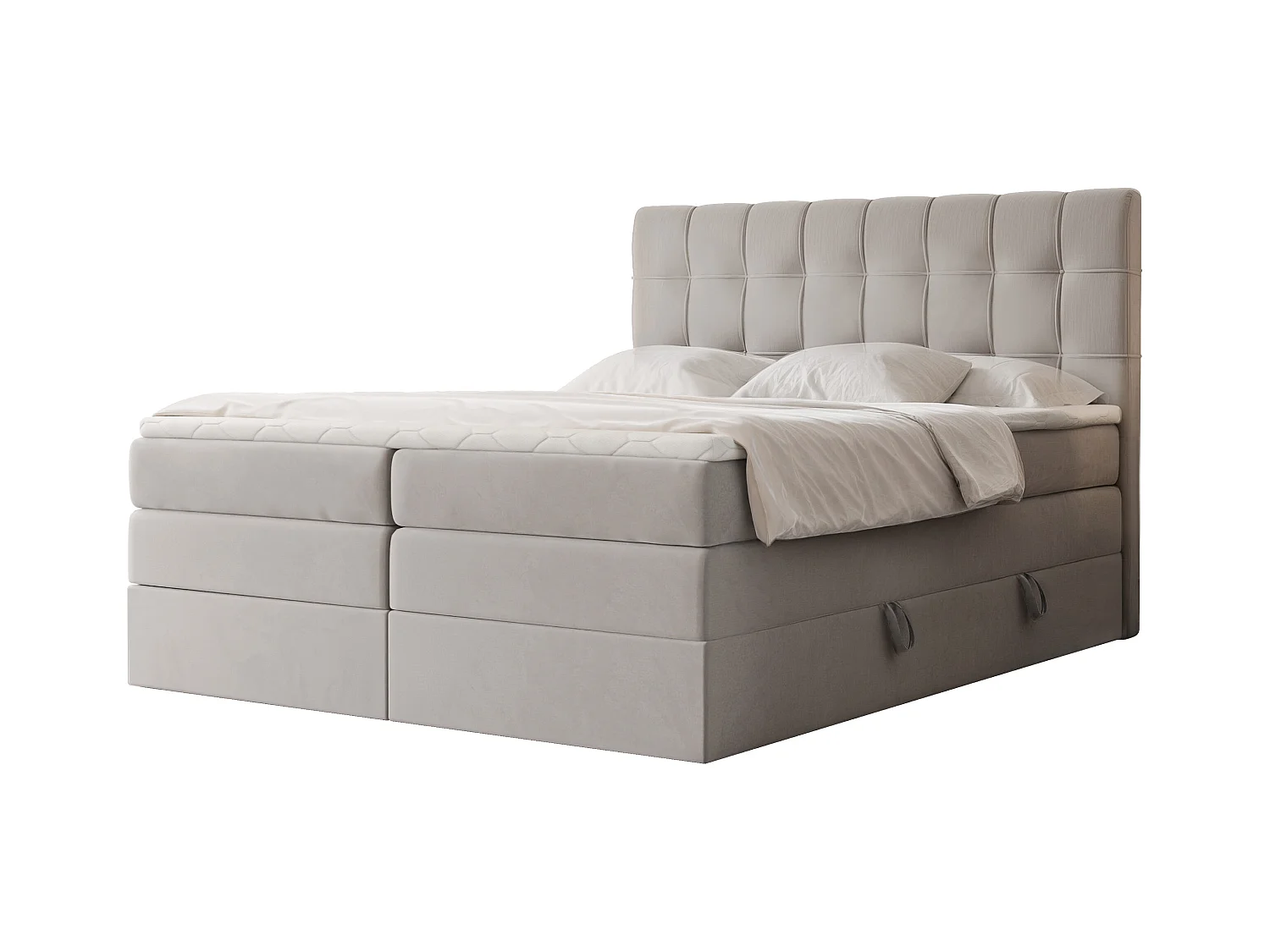 Lit continental rembourré avec surmatelas, gris clair - 140x200 - SANTINO