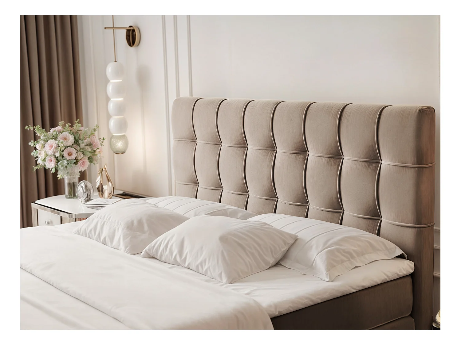 Lit continental rembourré avec surmatelas, marron - 160x200 - SANTINO