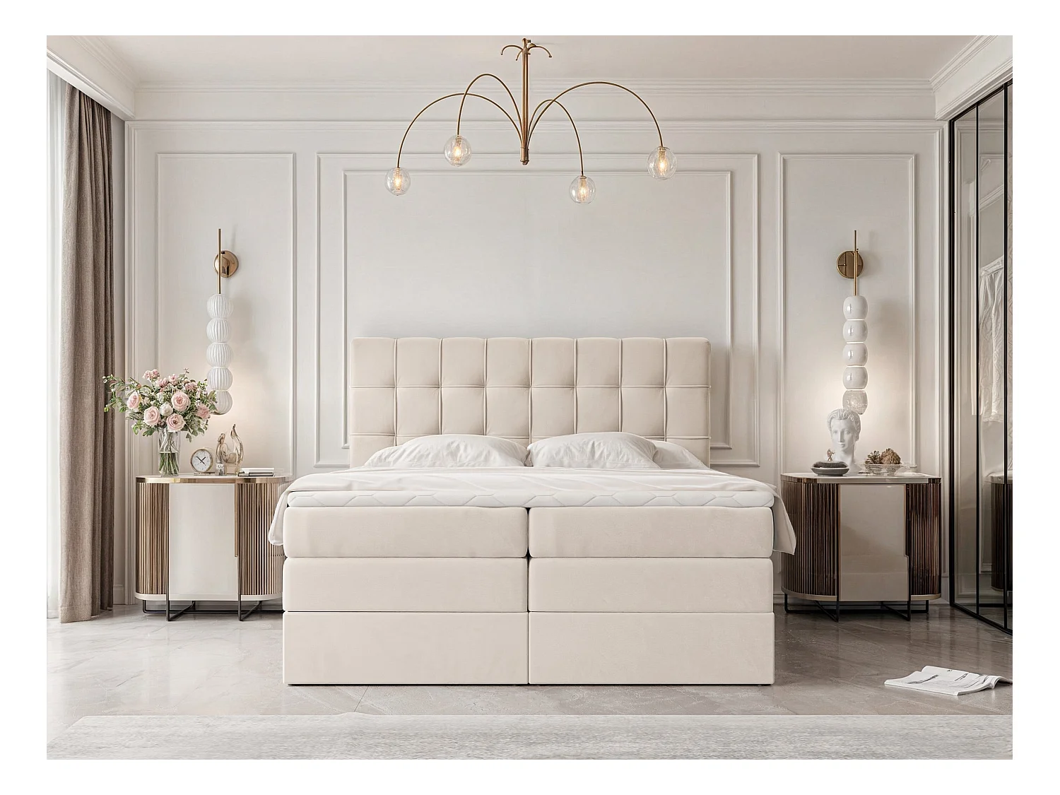 Lit continental rembourré avec surmatelas, beige - 160x200 - SANTINO