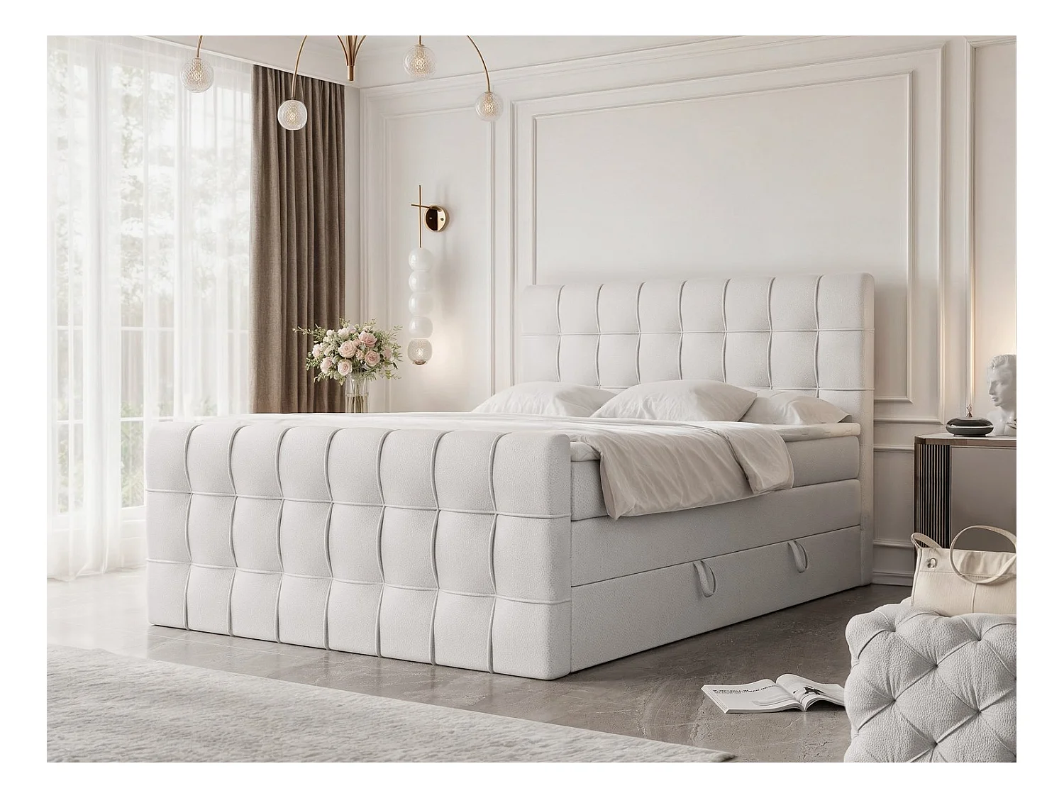Lit continental rembourré avec surmatelas, blanc  - 160x200 - SANTORIO