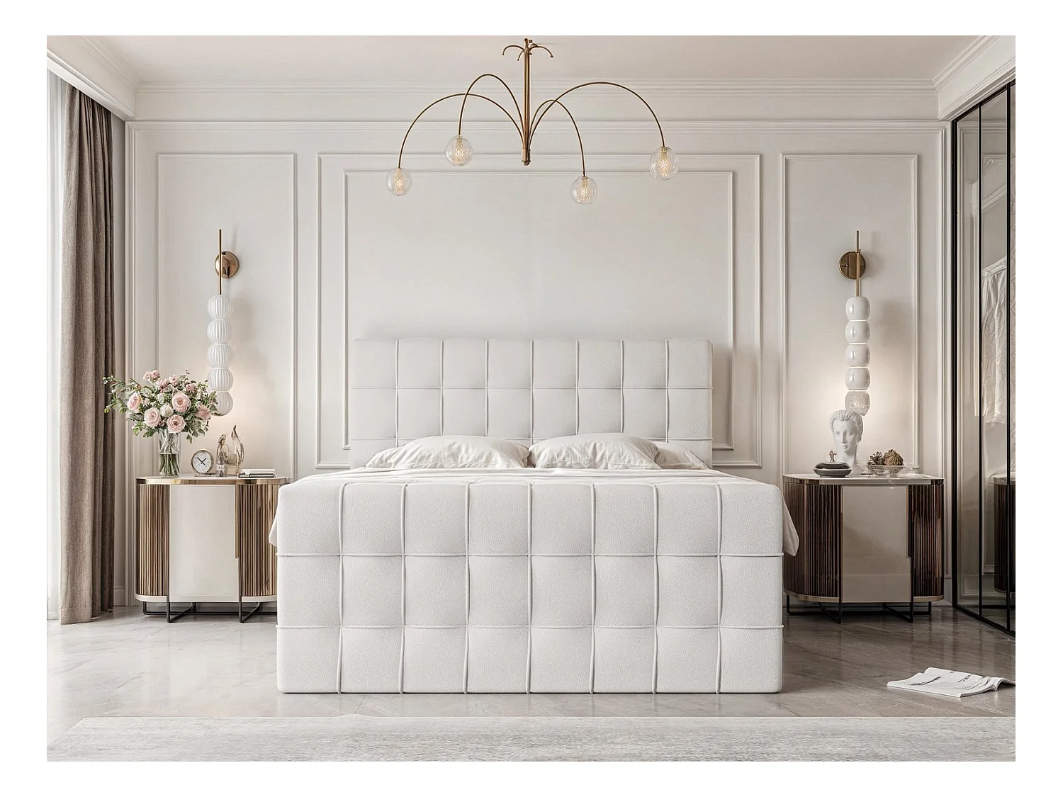 Lit continental rembourré avec surmatelas, blanc  - 160x200 - SANTORIO