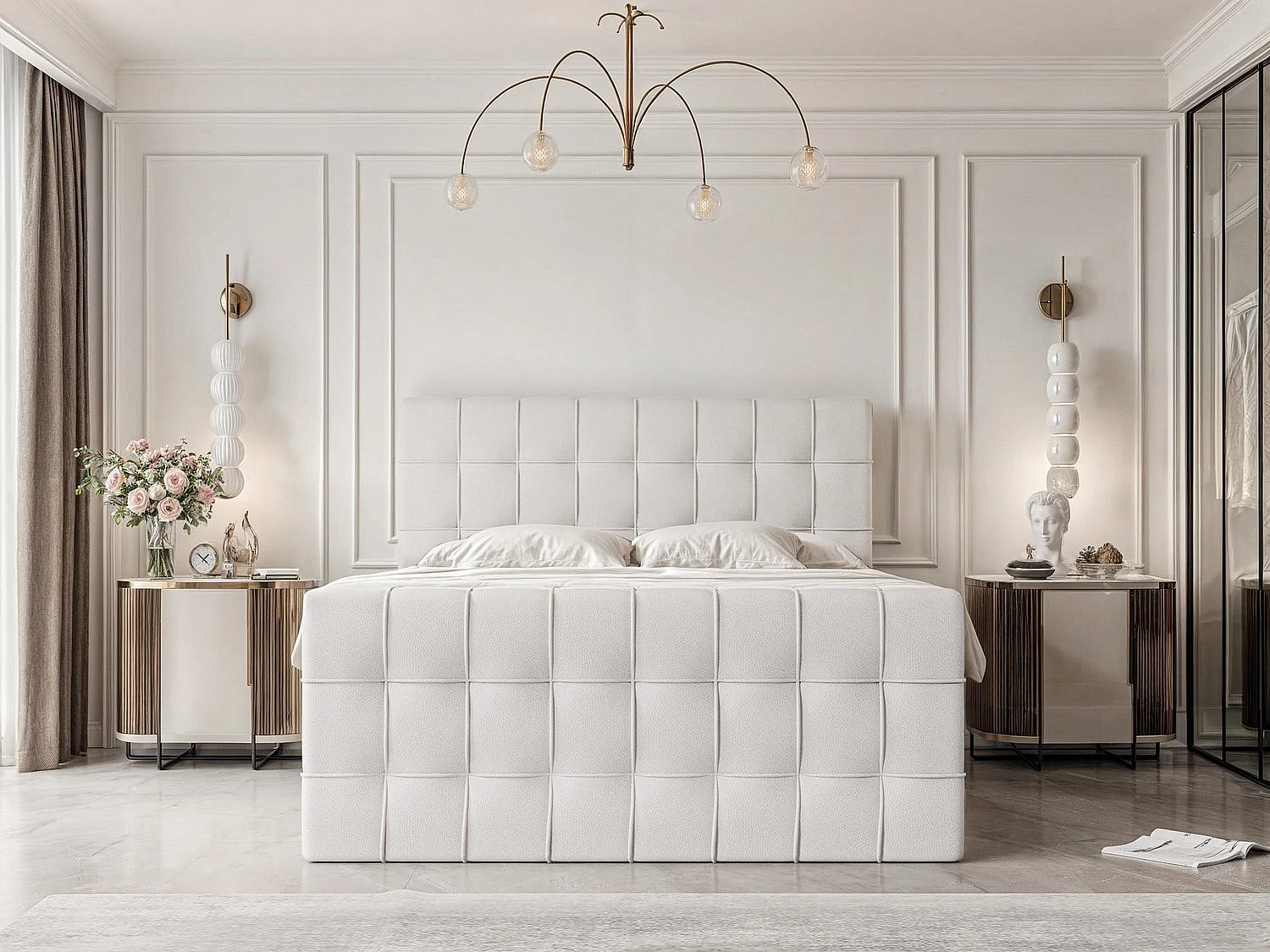 Lit continental rembourré avec surmatelas, blanc  - 160x200 - SANTORIO