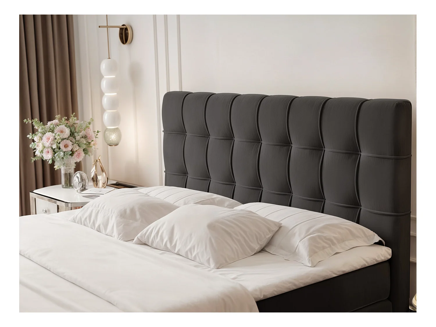 Lit continental rembourré avec surmatelas, gris anthracite - 180x200 - SANTORIO