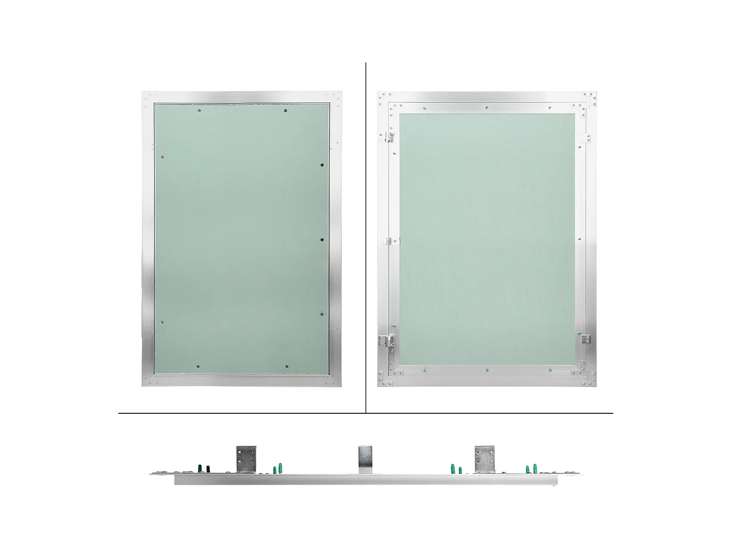 Trappe de visite 400x600 mm aluminium/vert plaque de plâtre imprégnée charnière de porte à droite/à gauche ouverture et fermeture par bouton-poussoir