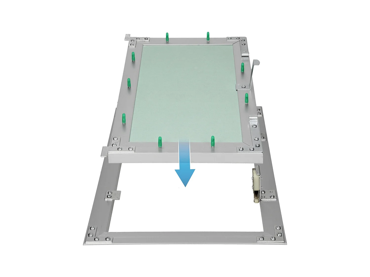 Trappe de visite 400x600 mm aluminium/vert plaque de plâtre imprégnée charnière de porte à droite/à gauche ouverture et fermeture par bouton-poussoir