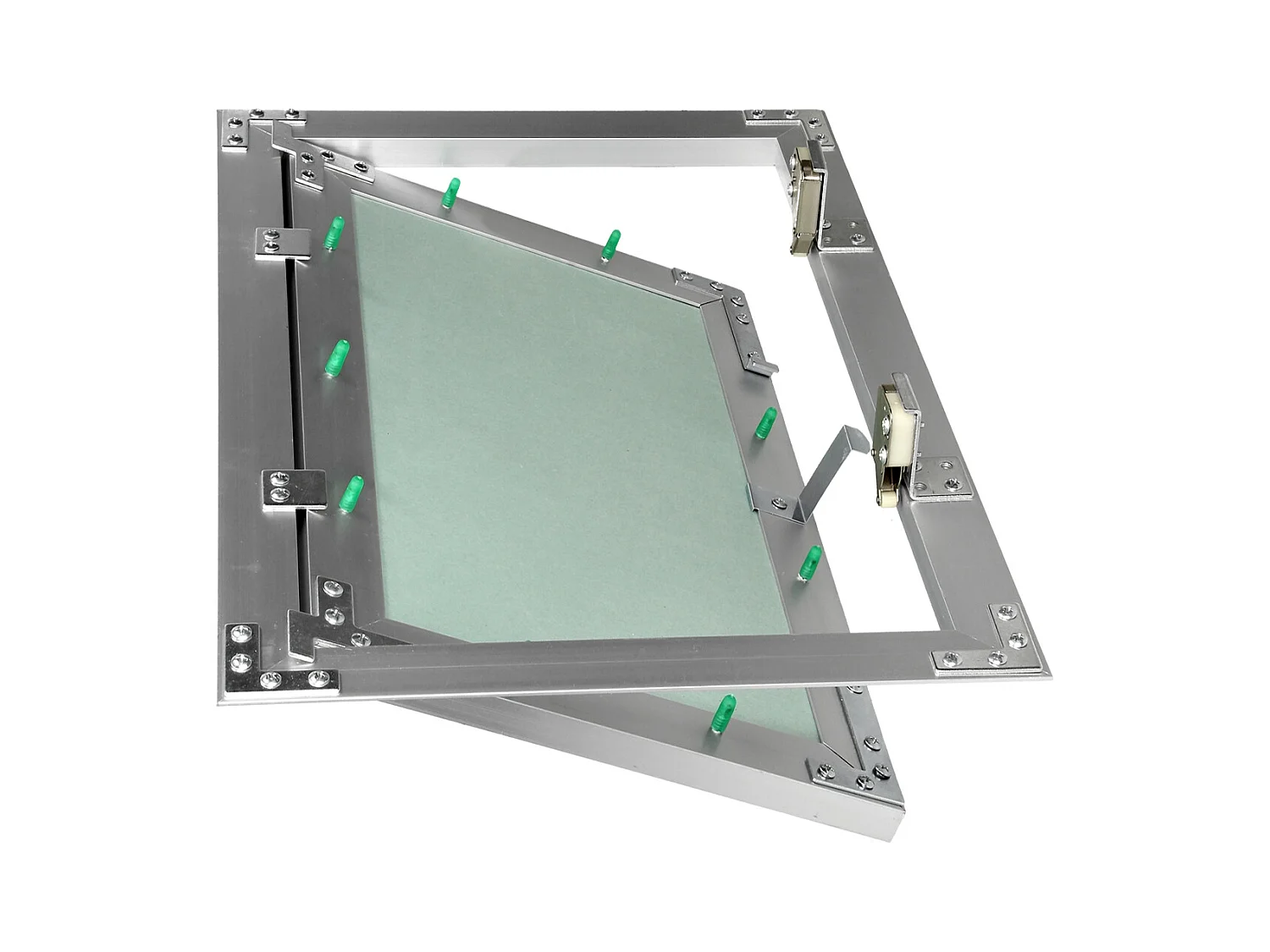 Trappe de visite 400x600 mm aluminium/vert plaque de plâtre imprégnée charnière de porte à droite/à gauche ouverture et fermeture par bouton-poussoir