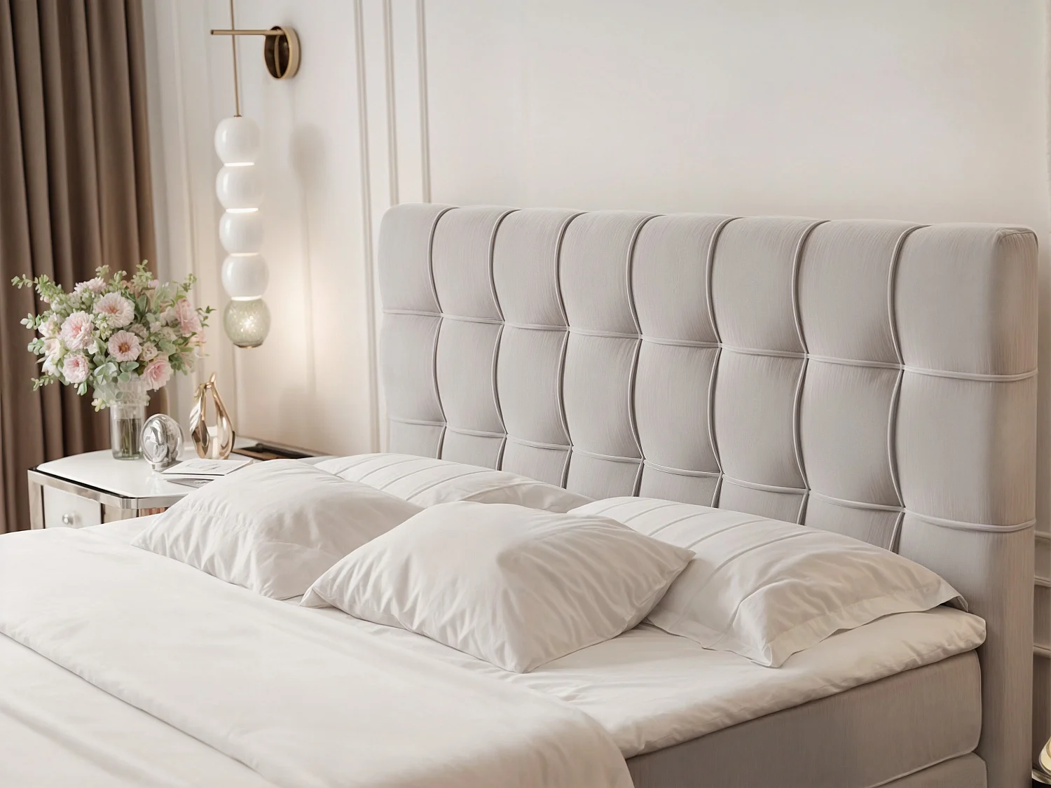 Lit continental rembourré avec surmatelas, gris clair - 140x200 - SANTORIO