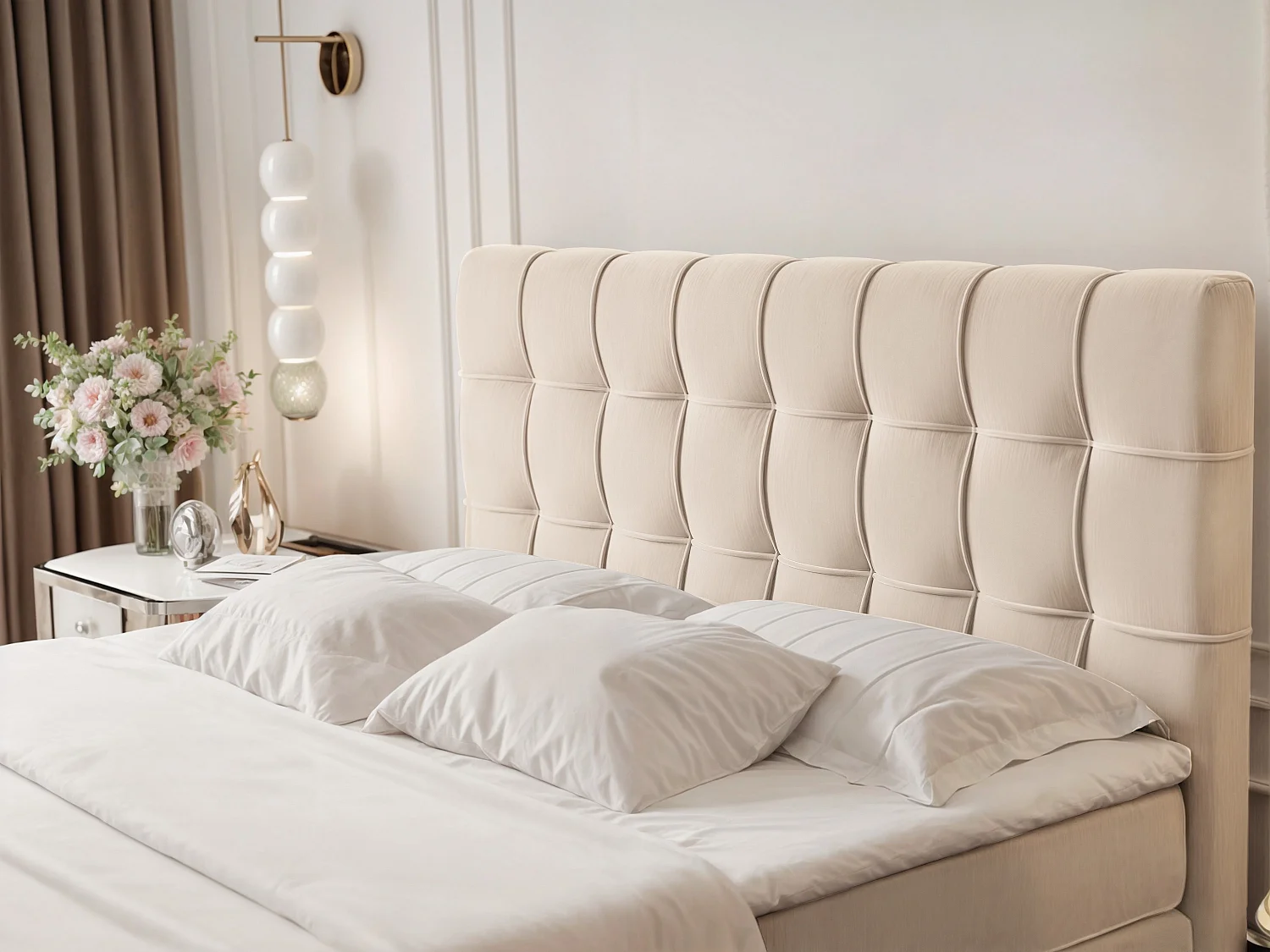 Lit continental rembourré avec surmatelas, crème - 160x200 - SANTINO