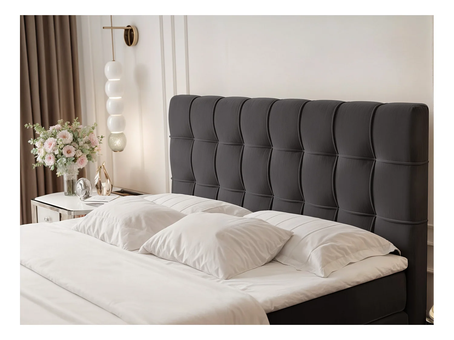 Lit continental rembourré avec surmatelas, noir - 180x200 - SANTINO