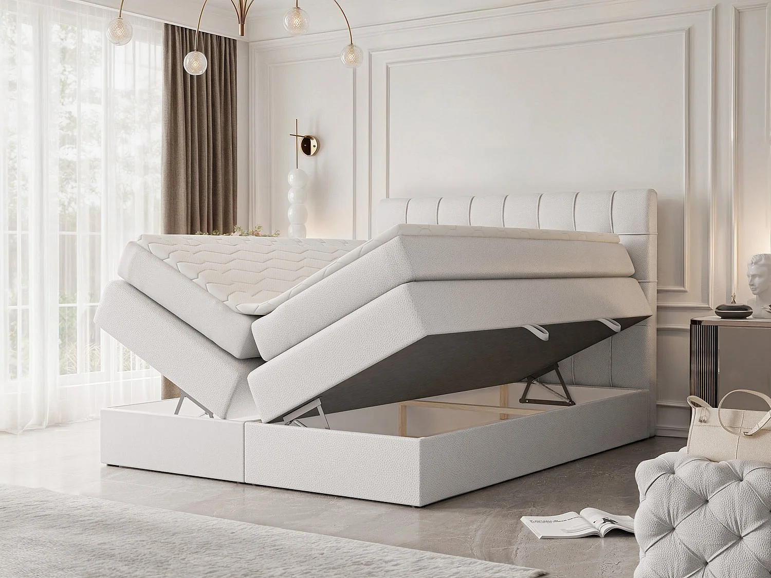 Lit continental rembourré avec surmatelas, blanc  - 120x200 - SANTINO