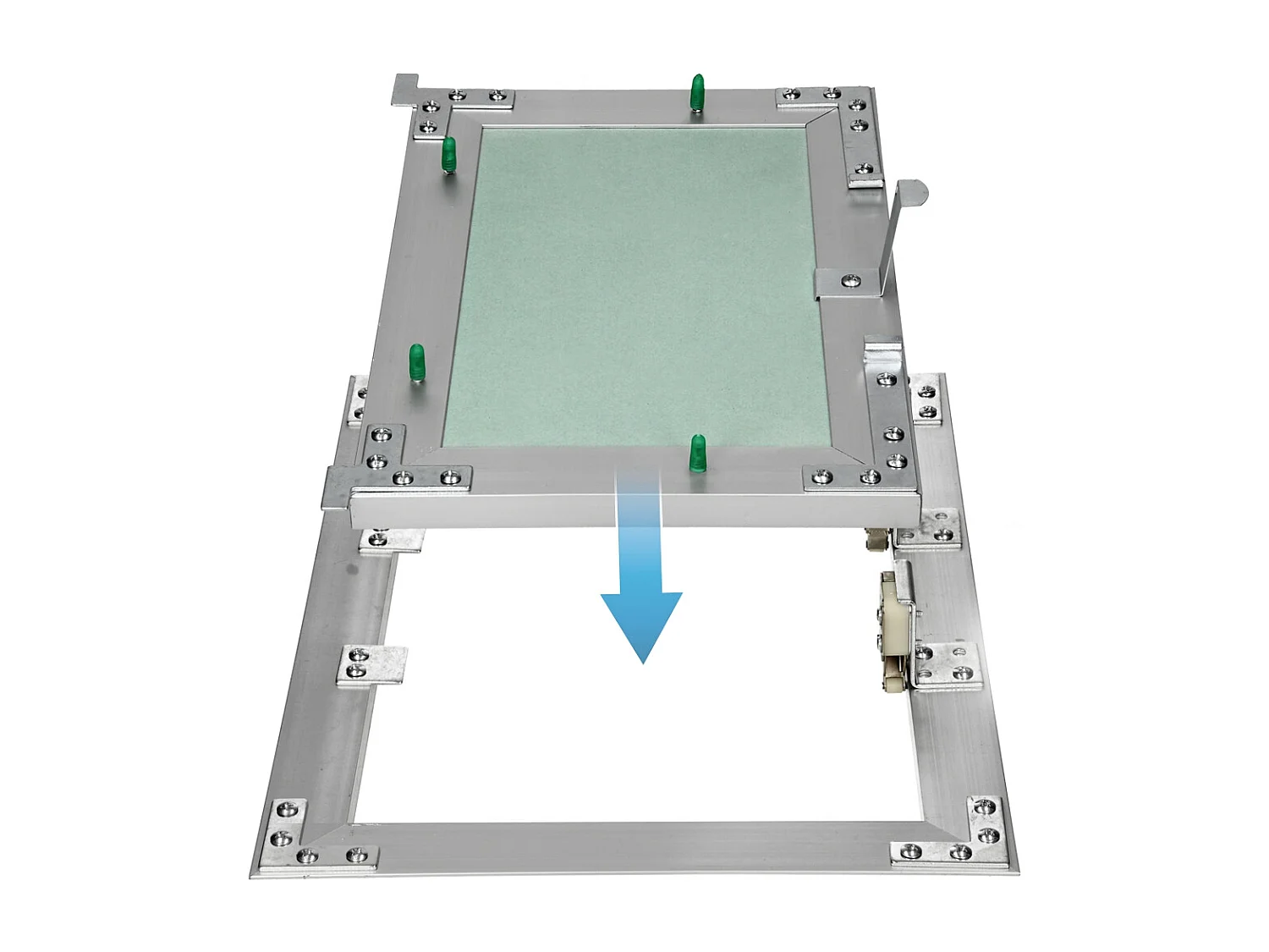 Trappe de visite 200x300 mm aluminium/vert plaque de plâtre imprégnée charnière de porte à droite/à gauche ouverture et fermeture par bouton-poussoir