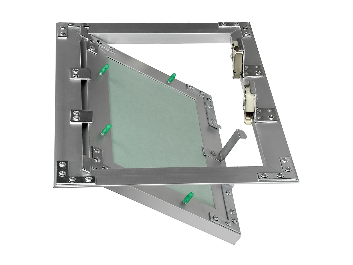 Trappe de visite 200x300 mm aluminium/vert plaque de plâtre imprégnée charnière de porte à droite/à gauche ouverture et fermeture par bouton-poussoir