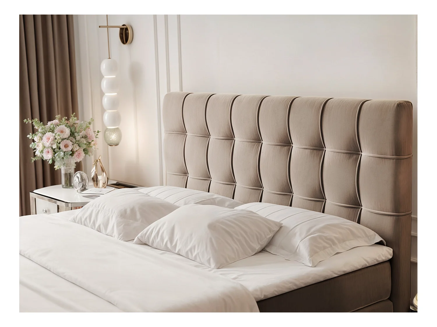 Lit continental rembourré avec surmatelas, marron - 180x200 - SANTORIO