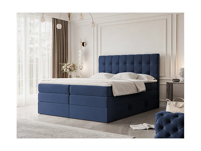 Lit continental rembourré avec surmatelas, bleu - 160x200 - SANTINO