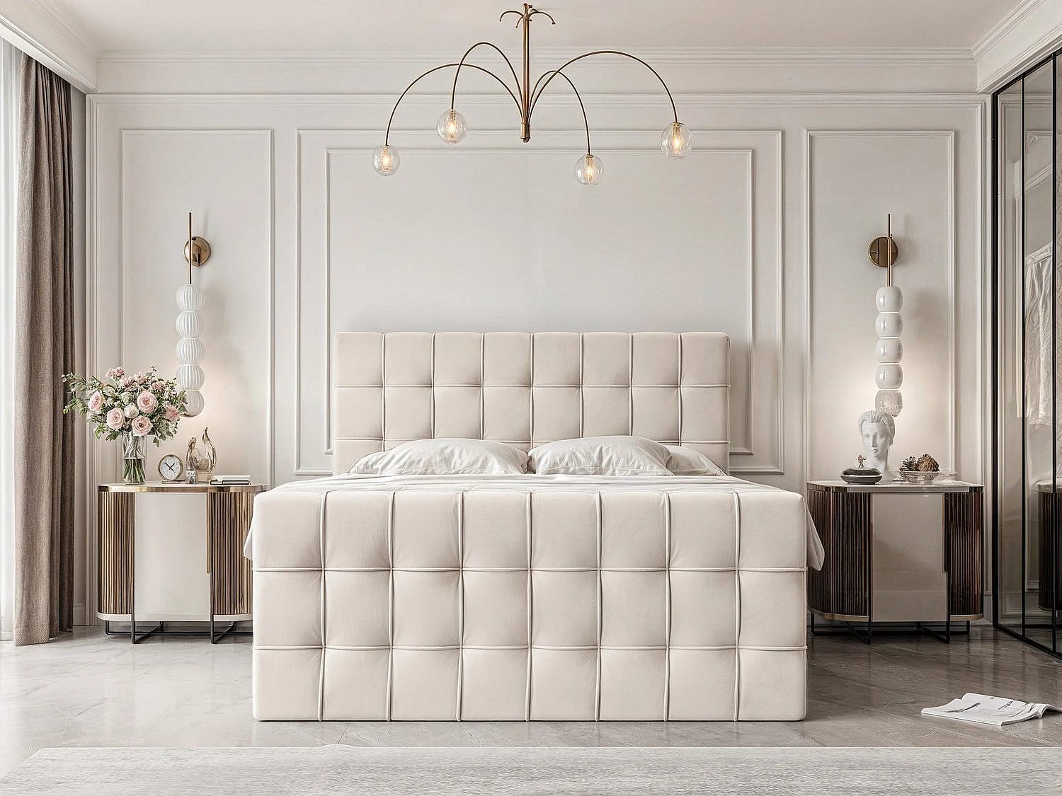 Lit continental rembourré avec surmatelas, beige - 200x200 - SANTORIO