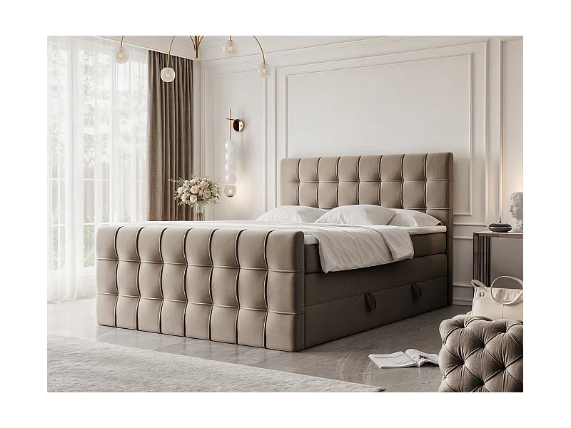 Lit continental rembourré avec surmatelas, marron - 200x200 - SANTORIO