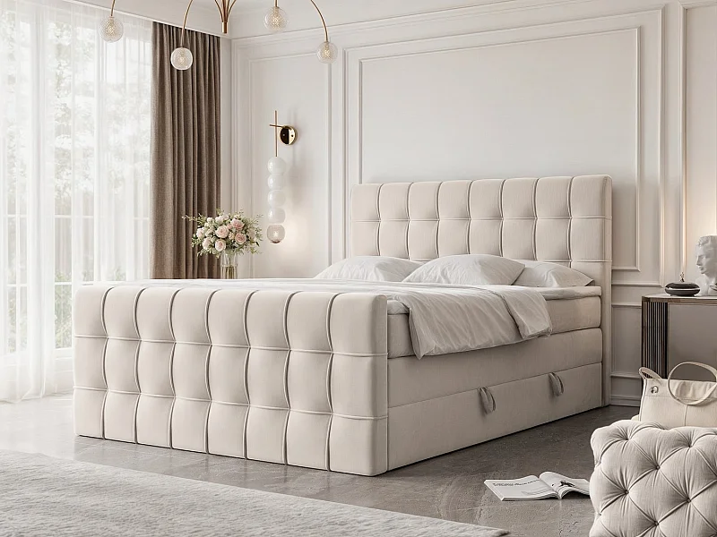 Lit continental rembourré avec surmatelas, beige - 180x200 - SANTORIO