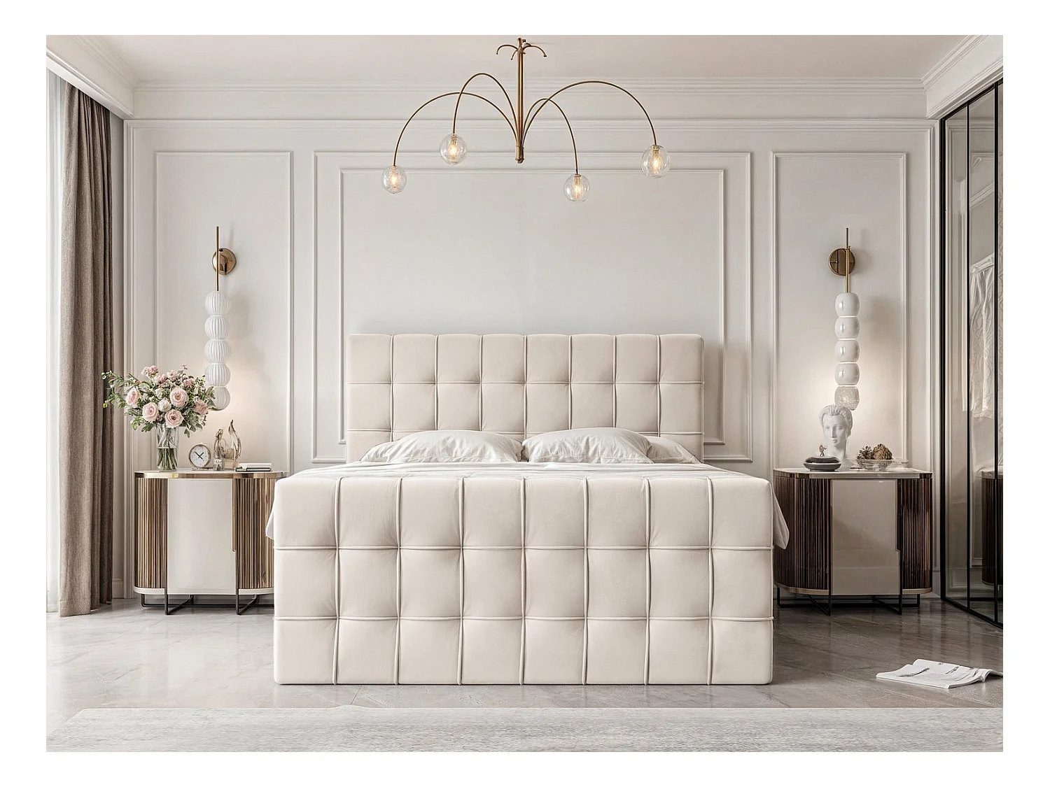 Lit continental rembourré avec surmatelas, beige - 180x200 - SANTORIO