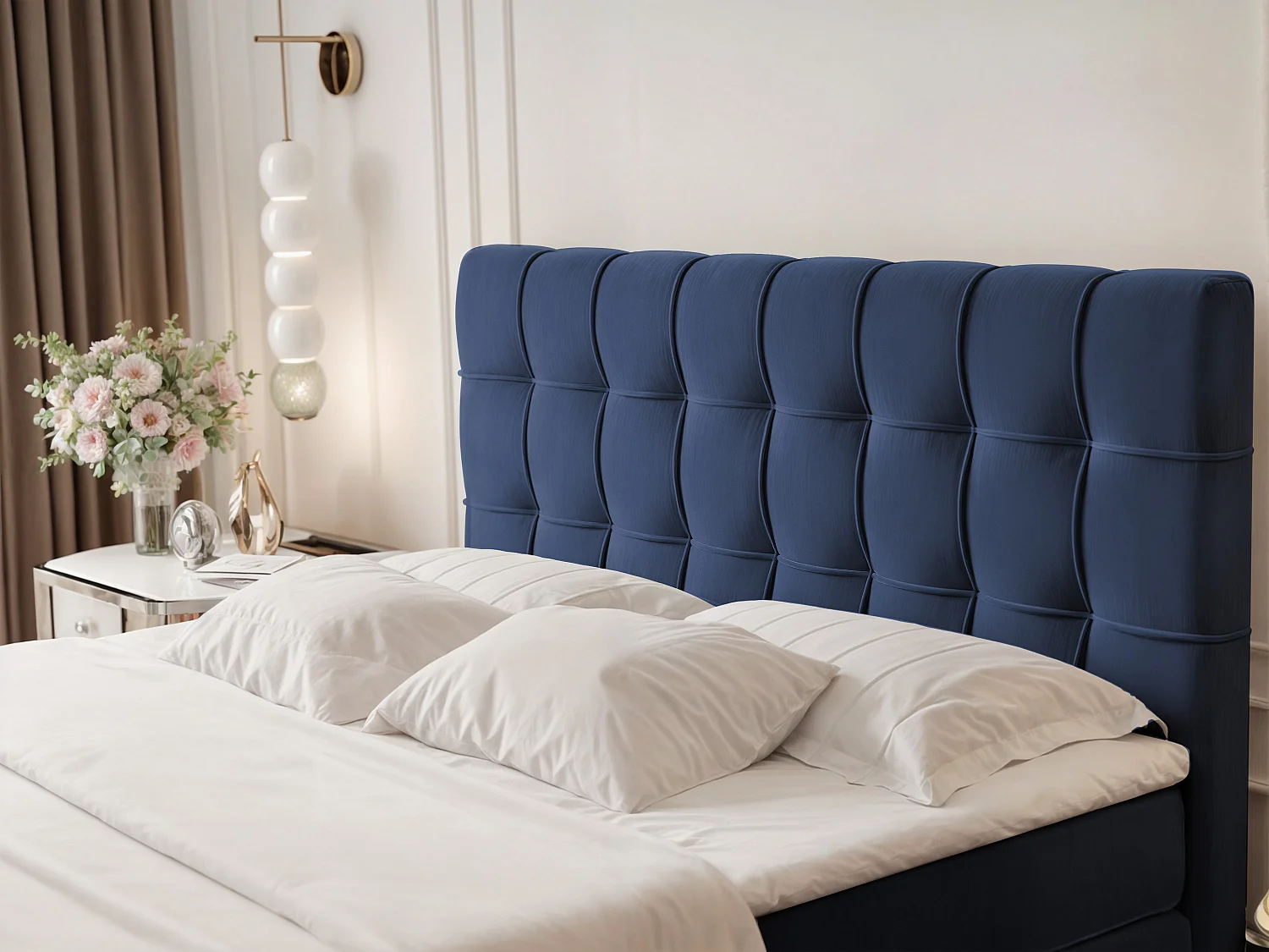 Lit continental rembourré avec surmatelas, bleu - 120x200 - SANTINO