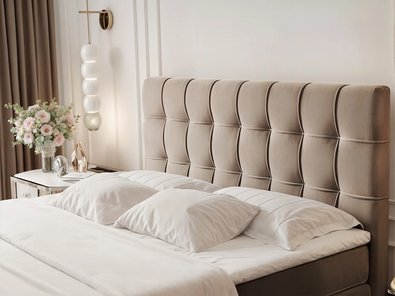 Lit continental rembourré avec surmatelas, marron - 200x200 - SANTINO