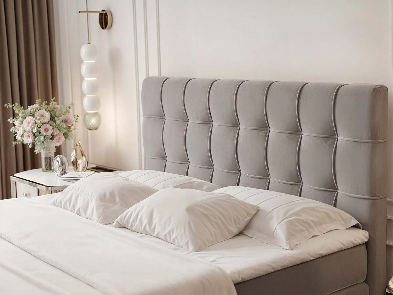 Lit continental rembourré avec surmatelas, gris - 160x200 - SANTINO