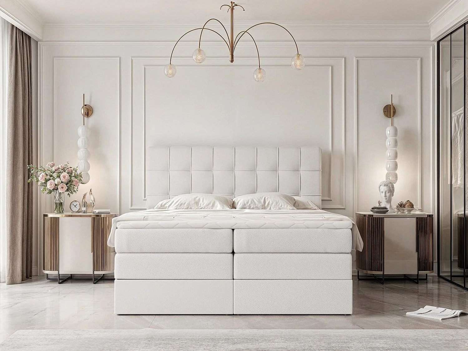 Lit continental rembourré avec surmatelas, blanc  - 160x200 - SANTINO