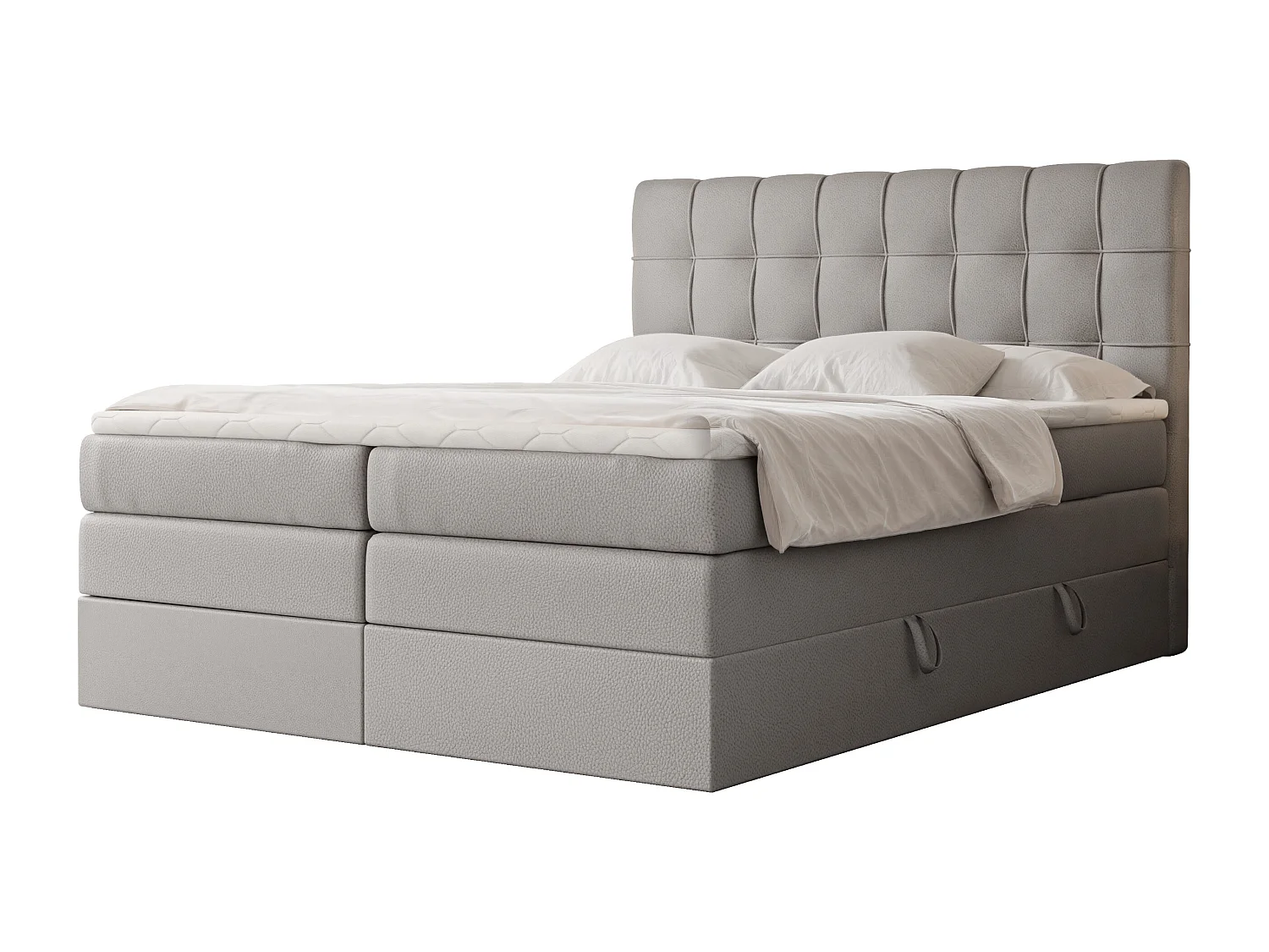 Lit continental rembourré avec surmatelas, gris  - 200x200 - SANTINO