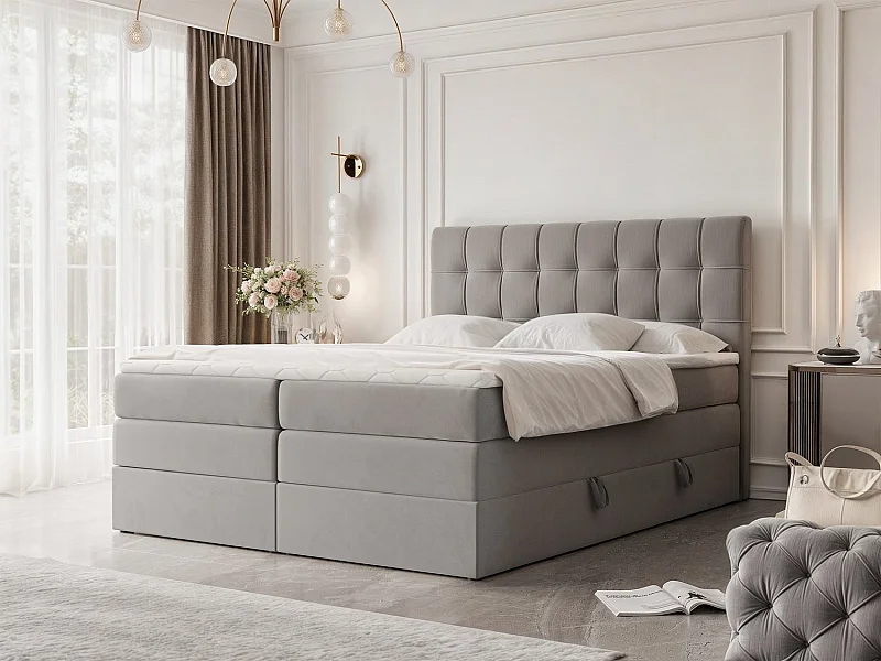 Lit continental rembourré avec surmatelas, gris - 120x200 - SANTINO