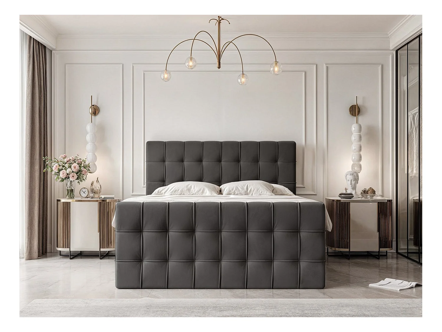 Lit continental rembourré avec surmatelas, gris anthracite - 120x200 - SANTORIO