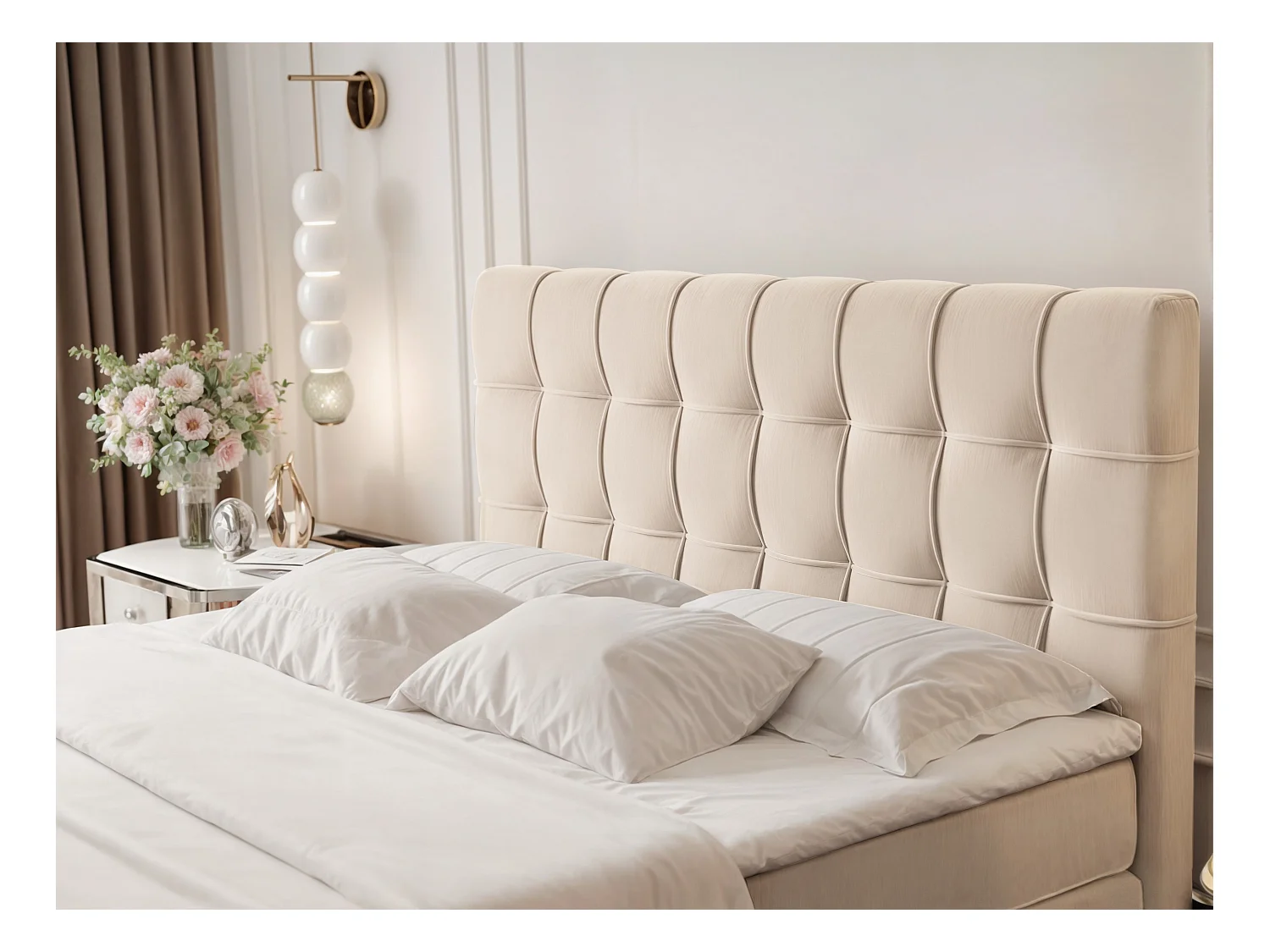 Lit continental rembourré avec surmatelas, crème - 140x200 - SANTINO