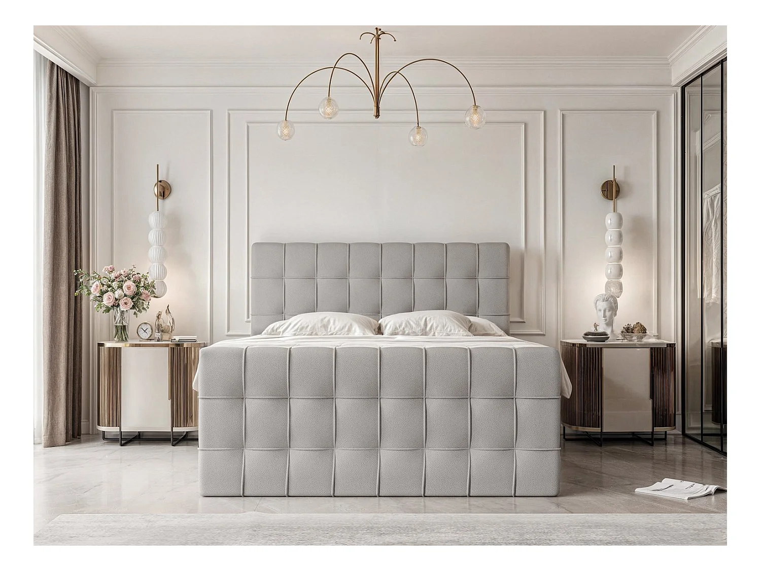 Lit continental rembourré avec surmatelas, gris  - 160x200 - SANTORIO