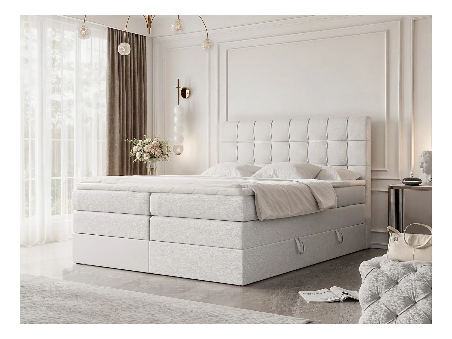Lit continental rembourré avec surmatelas, blanc  - 140x200 - SANTINO