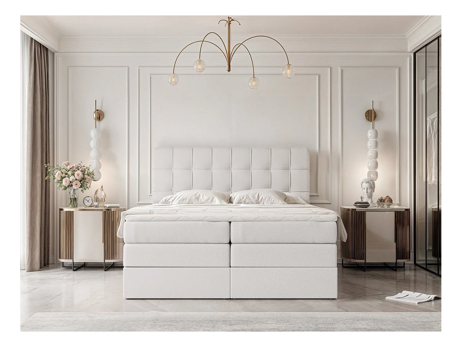 Lit continental rembourré avec surmatelas, blanc  - 140x200 - SANTINO