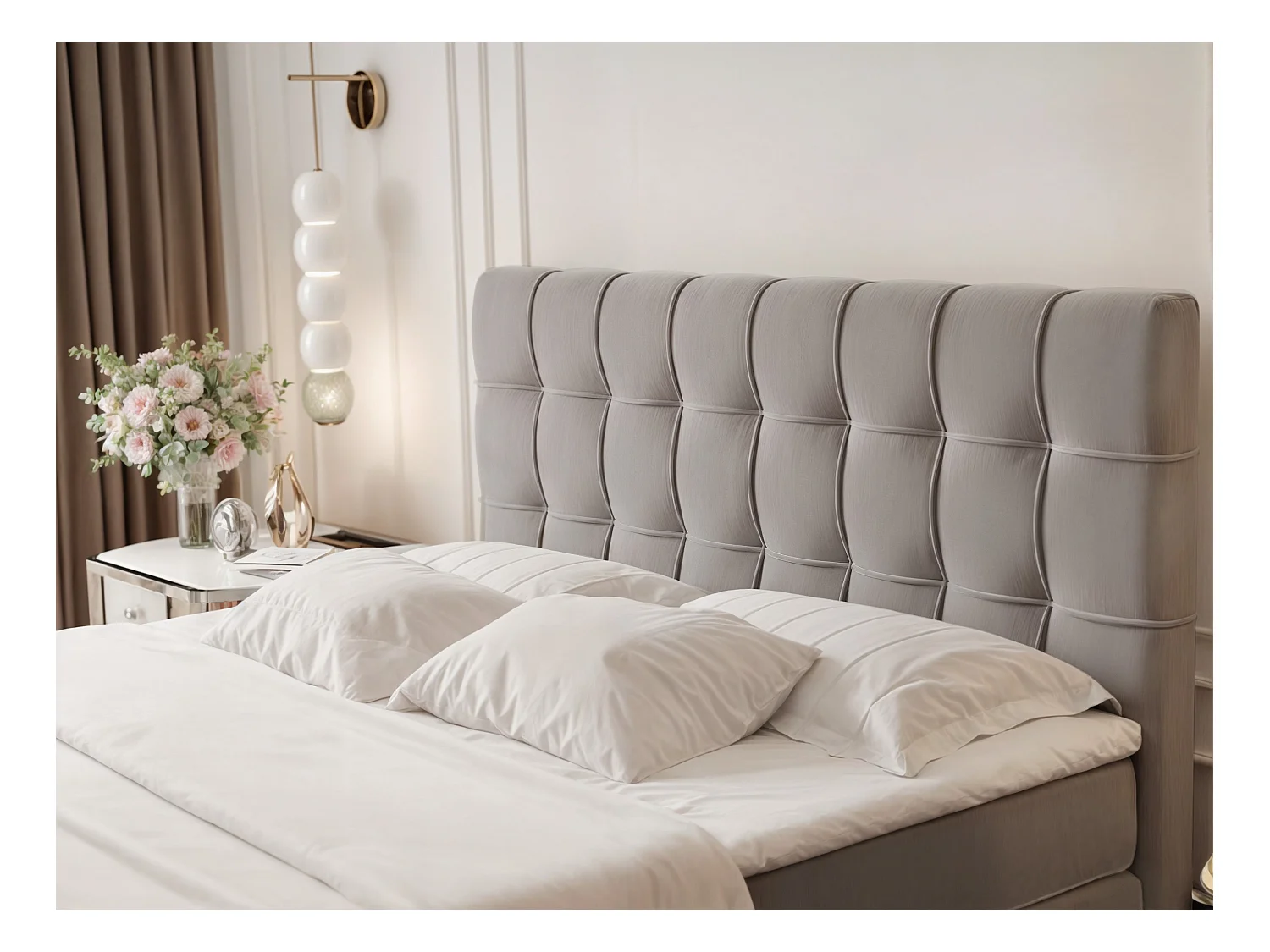 Lit continental rembourré avec surmatelas, gris - 180x200 - SANTINO