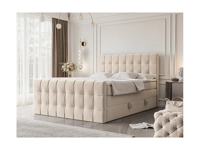 Lit continental rembourré avec surmatelas, crème - 180x200 - SANTORIO