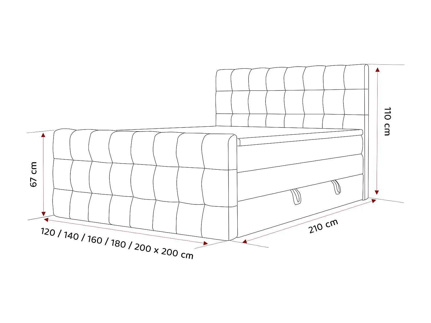 Lit continental rembourré avec surmatelas, crème - 180x200 - SANTORIO
