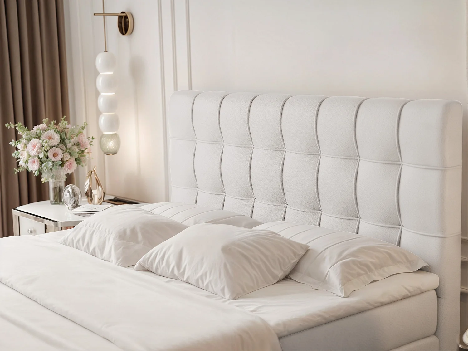 Lit continental rembourré avec surmatelas, blanc  - 180x200 - SANTINO
