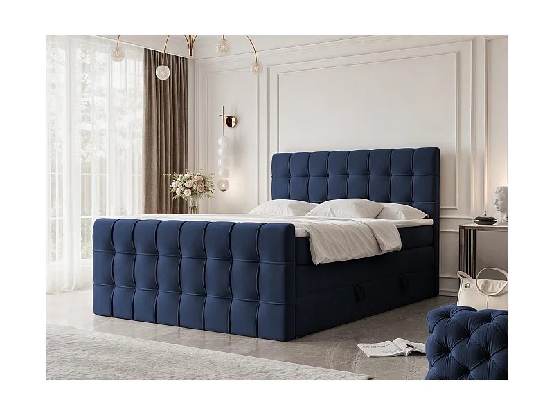 Lit continental rembourré avec surmatelas, bleu - 120x200 - SANTORIO