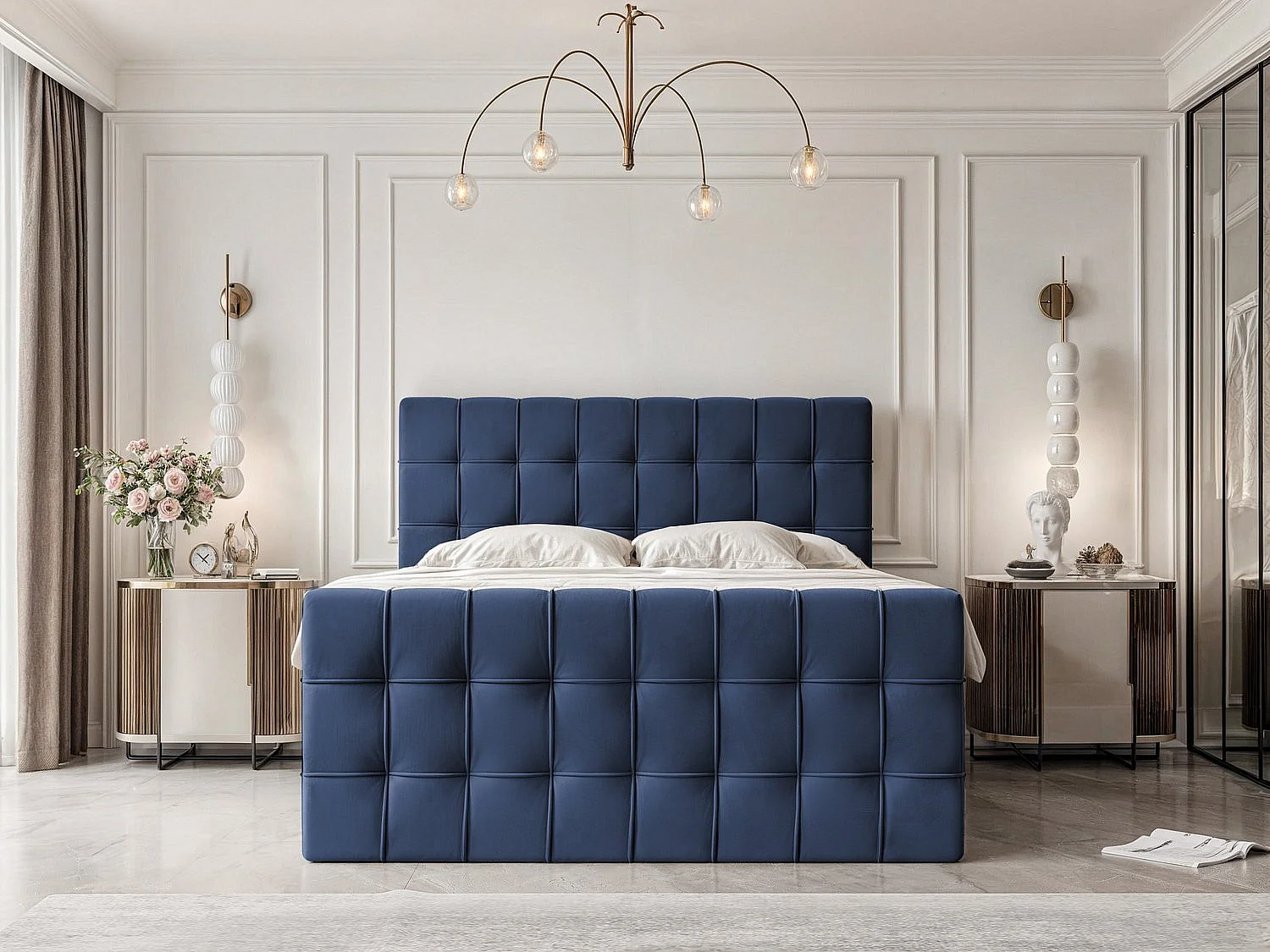 Lit continental rembourré avec surmatelas, bleu - 120x200 - SANTORIO