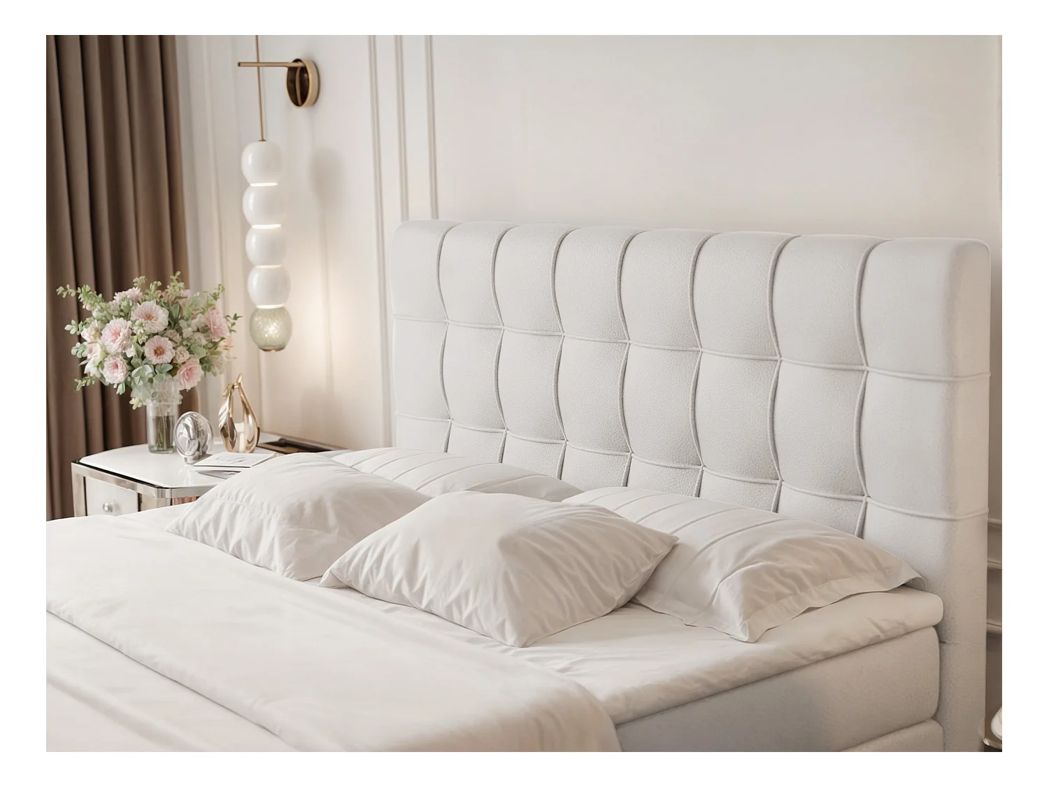 Lit continental rembourré avec surmatelas, blanc  - 120x200 - SANTORIO