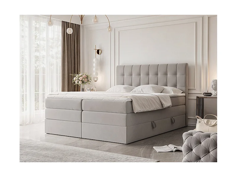 Lit continental rembourré avec surmatelas, gris clair - 180x200 - SANTINO