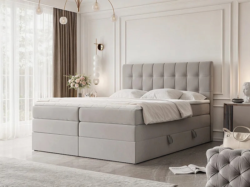 Lit continental rembourré avec surmatelas, gris clair - 180x200 - SANTINO
