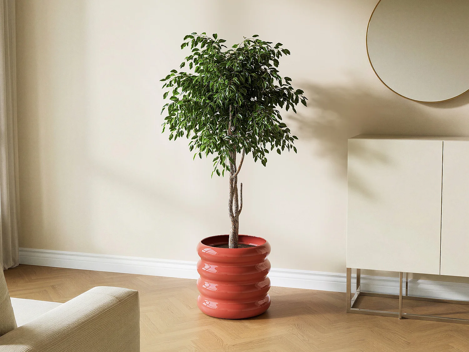 Cache-pot en métal - D. 32 x H. 30 cm - Terracotta - LUMOZA