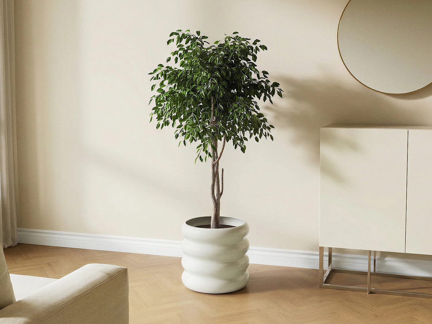 Cache-pot en métal - D. 32 x H. 30 cm - Crème - LUMOZA