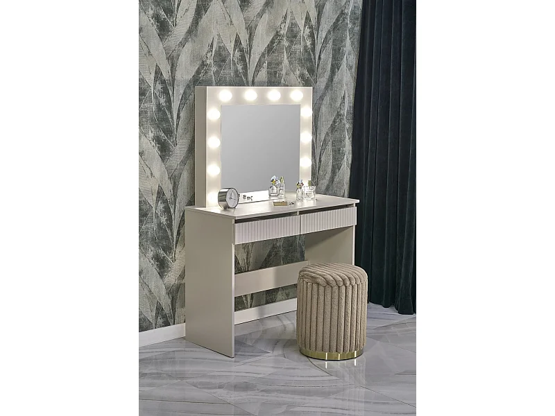 Coiffeuse Hollywood/miroir/LED/tiroirs/beige