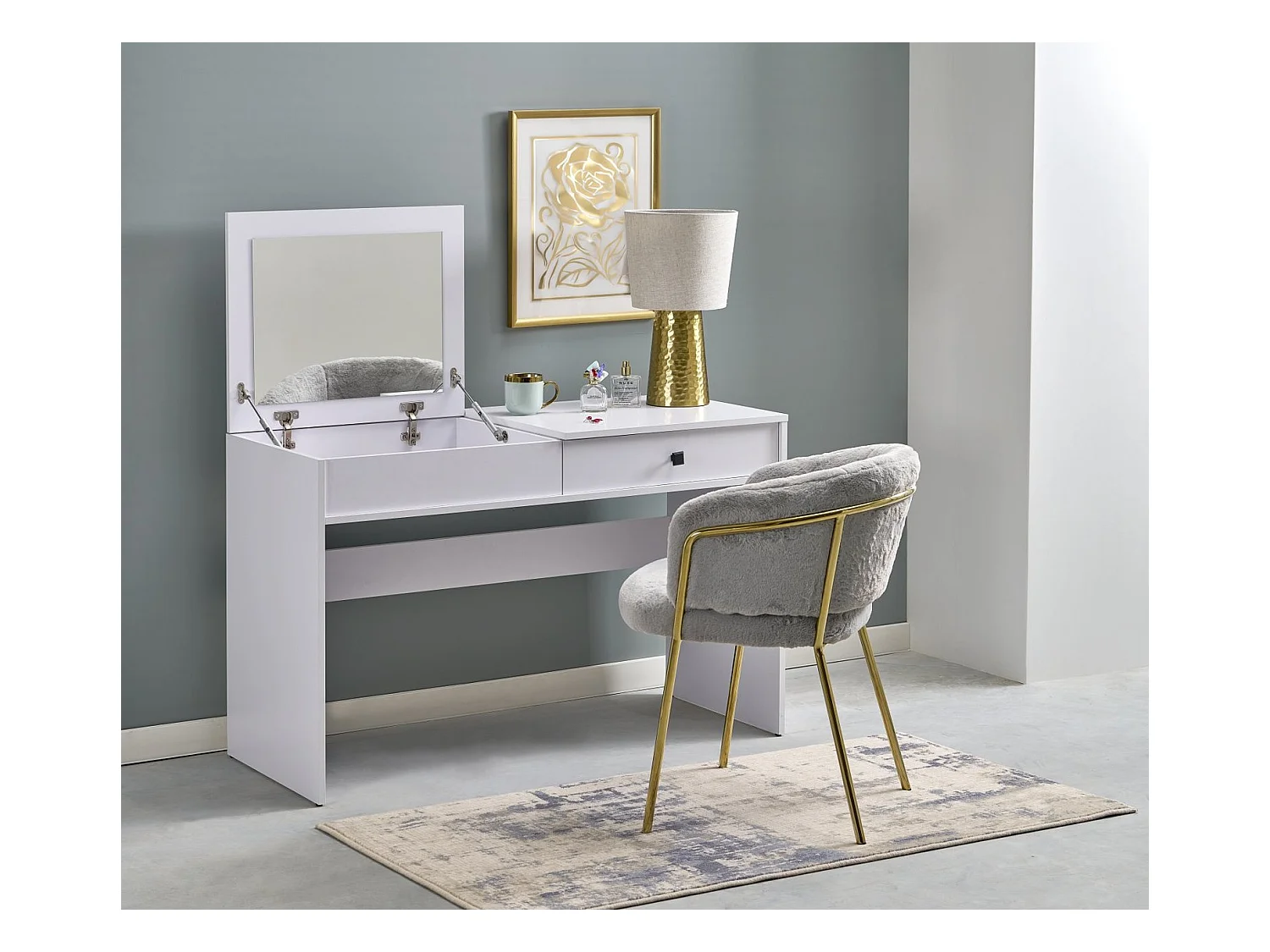 Toletta Megan con specchio e cassetti, bianca